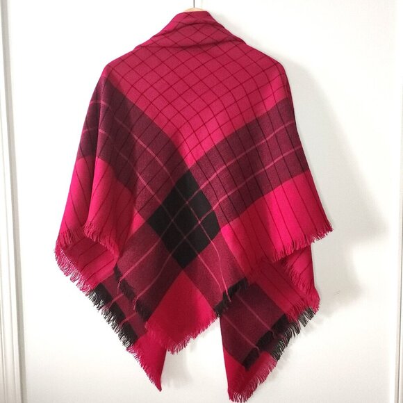 Laura Borghese Magenta & Black Plaid Blanket Scarf - Made in Italy - Picture 5 of 6